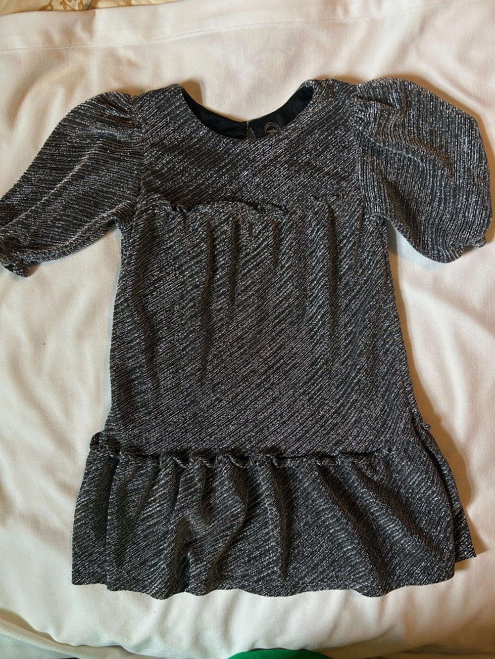 Black & Silver Metallic Puff Sleeve Dress